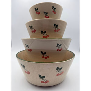 Vintage West Germany Cherry Mixing Bowl Set 4 Nesting Ceramic Bowls